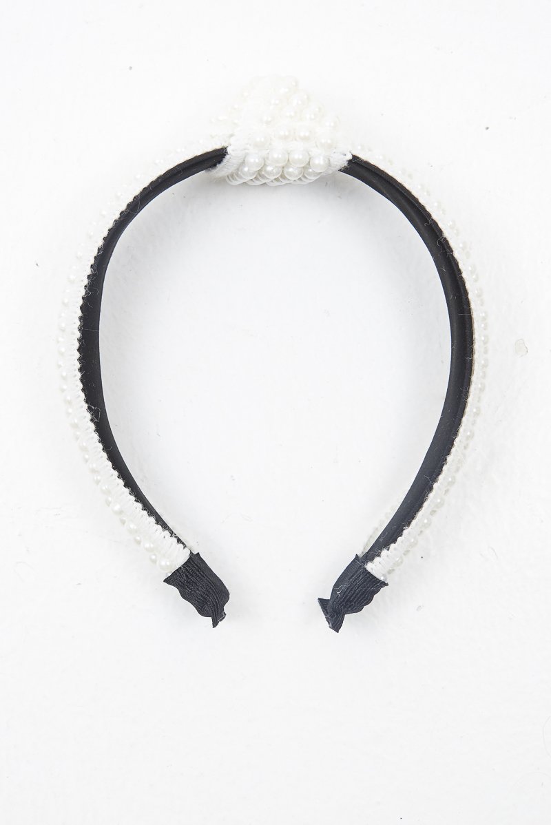 White Pearl Knot Detail Wide Hairband - Eugenie