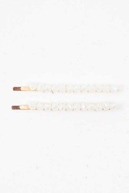 White Crystal Embellished Pack of 2 Hair Clips - Patrice