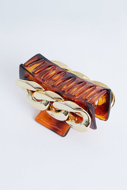Brown Gold Chain Link Hair Clip - Tailynn